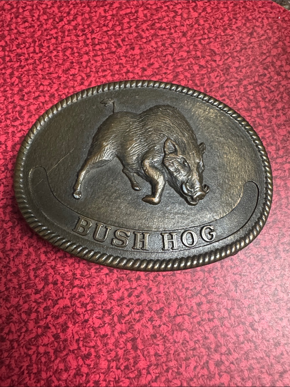 Bush Hog Oval Metal Belt Buckle - Dark Bronze Tone